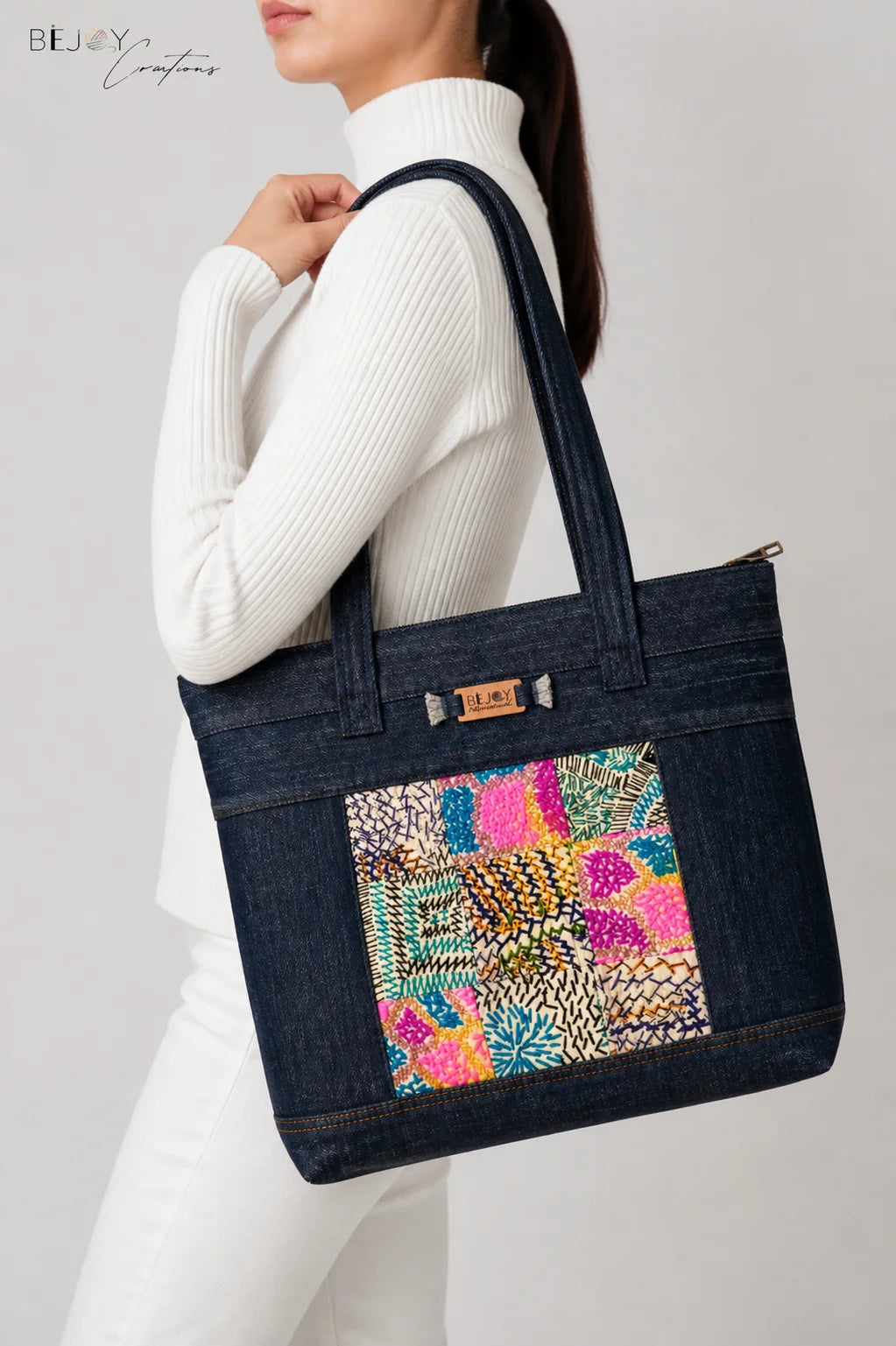 Denim Hand Stitch Tote Bag – Colorful Moments
