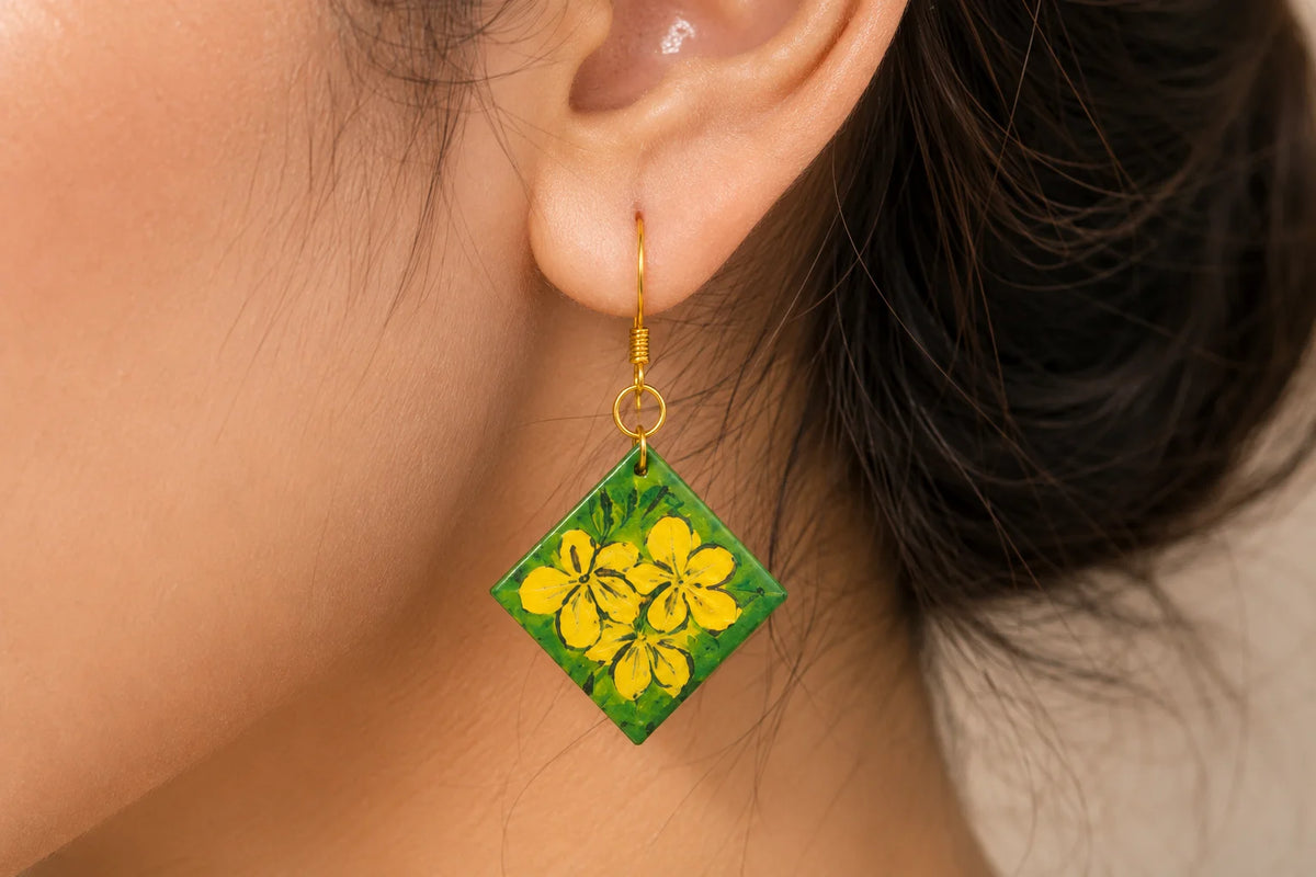 Hand Painted Earring – Golden Bloom