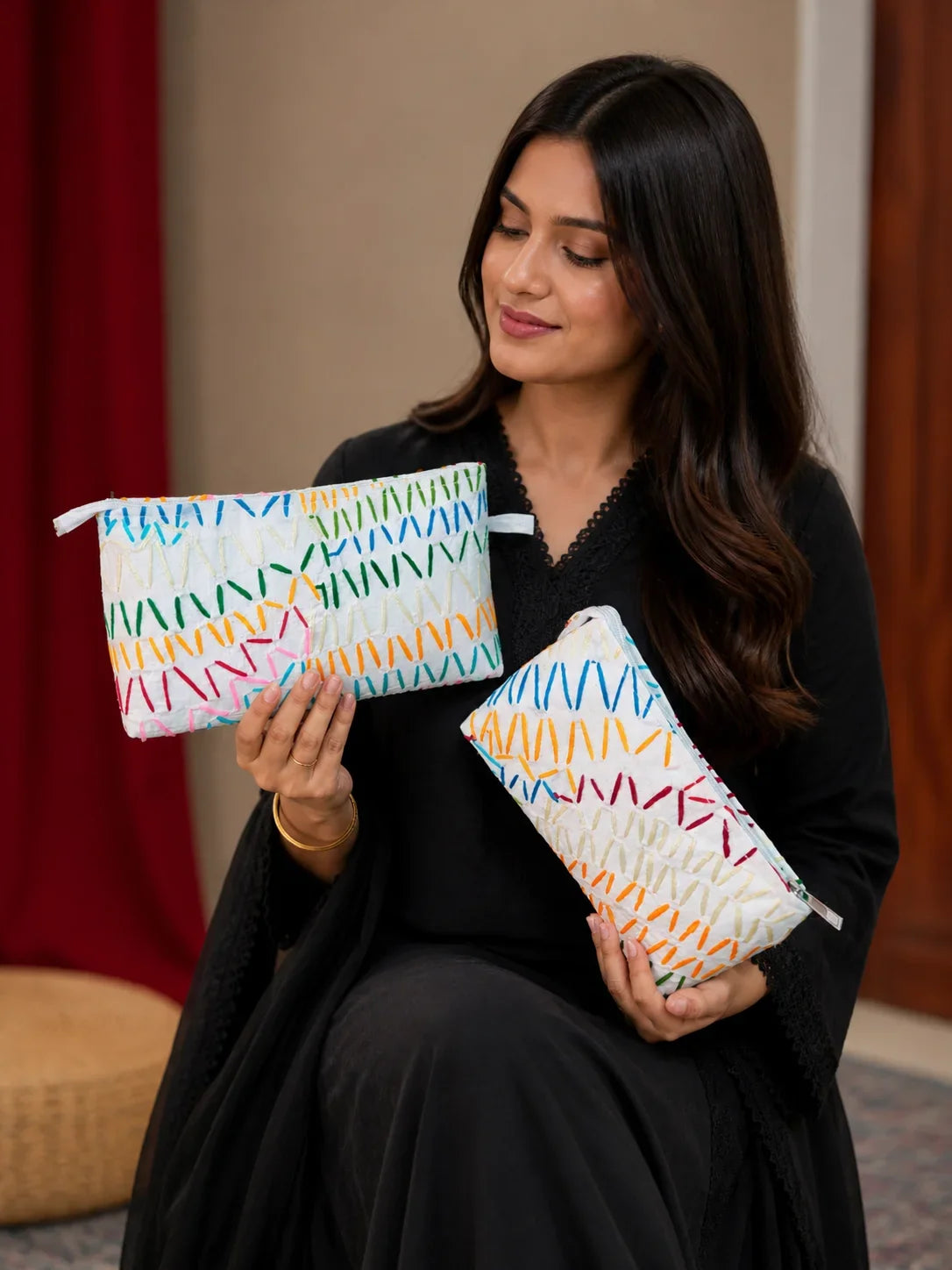 Hand Stitch Pouch – Rainbow Lines