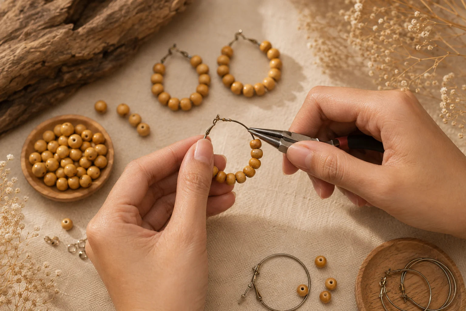 Wooden Beads Handmade Earring – Natural Circle