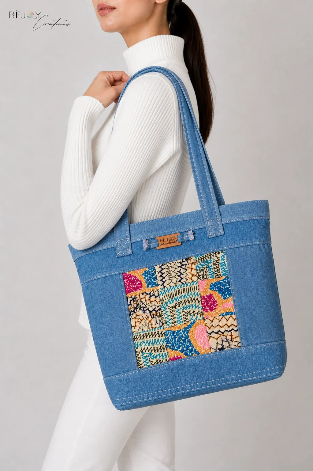 Denim Hand Stitch Tote Bag – Colorful Moments