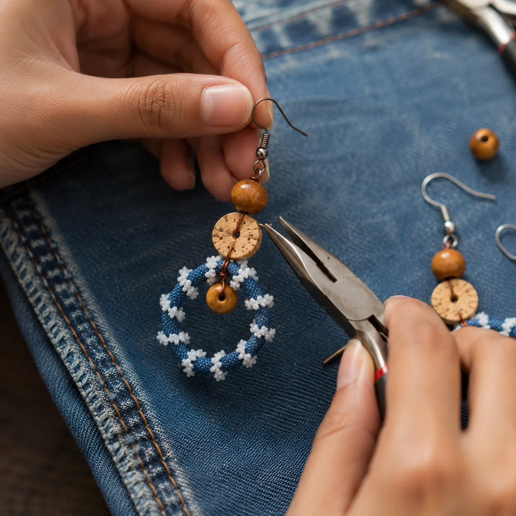 Recycled Denim Handmade Earring – Blue Memories