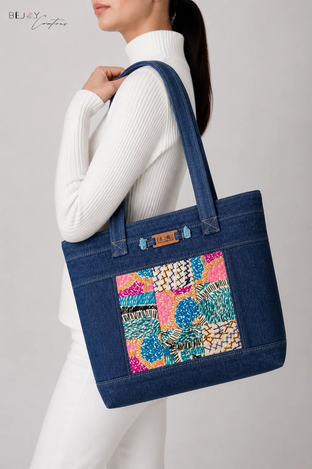 Denim Hand Stitch Tote Bag – Colorful Moments